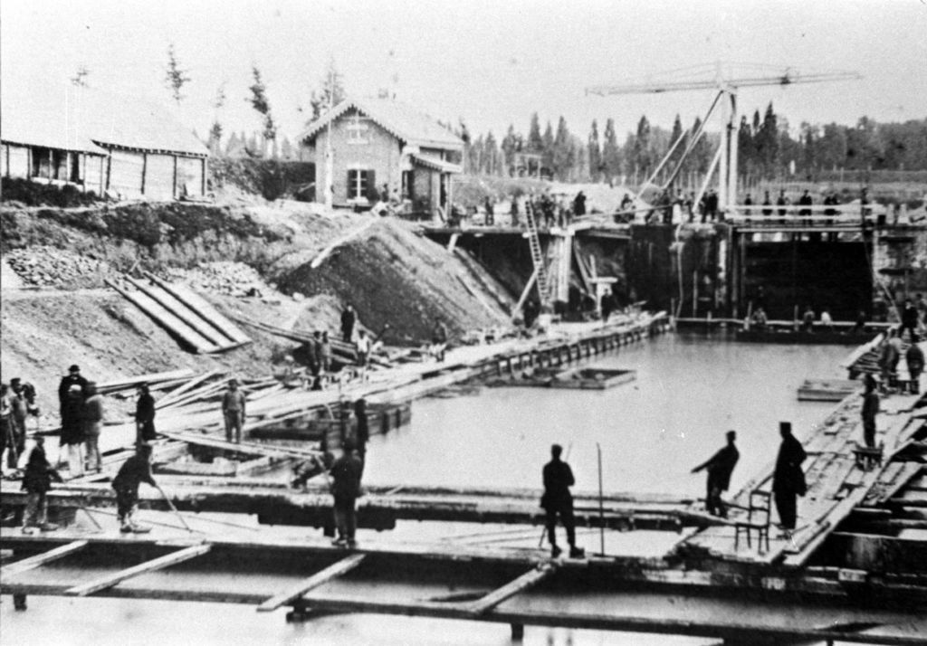 Maastricht: Zuid Willemsvaart tijdens de bouw van de Sandersbrug en de aanleg van de sluis in 1868